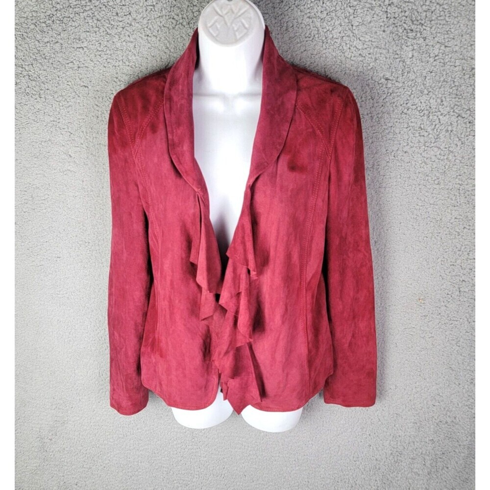 Bagatelle Moto Jacket Cranberry Red S Waterfall Drape Microsuede Textured